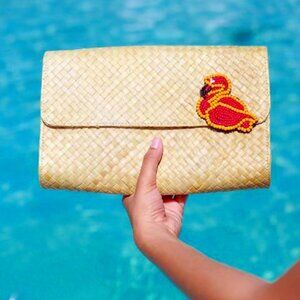 Applique Clutch Bag Flamingo
